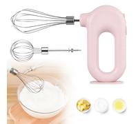 GOEDCH Batteur à main électrique: Batteur à main rose puissant à 4 vitesses, batteur à main sans fil avec 2 fouets en acier inoxydable, fouet électrique sans fil pour d'œufs et de crème