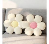 GOEDCH BlumeKissen - Lot de 2 coussins de sol en peluche tatami en forme de fleur blanche de 40 cm, coussin de sol, coussin de siège en forme de pétales pour canapé, chaise, joli coussin en peluche