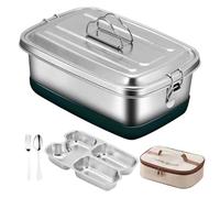 GOEDCH Boîte à déjeuner anti-fuite avec compartiments : boîte à déjeuner en acier inoxydable sans BPA avec compartiments, double couche en acier inoxydable avec fourchette et cuillère pour adultes et