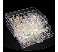 GOEDCH Boîte de rangement de bijoux : organisateur de boucles d'oreilles transparent avec 3 tiroirs 72 petits compartiments, rangement de bijoux anti-poussière boucles d'oreilles pour boucles