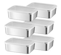GOEDCH Boîtes de conservation 1100 ml en acier inoxydable: lot de 6 boîtes alimentaires avec couvercles, design monobloc, couvercle transparent, idéales pour la cuisine et le garde-manger, 18×13×6 cm