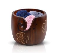 GOEDCH Bol de fil : bol à fil en bois avec impression, accessoires de crochet faits à la main, organisateur d'accessoires, plateau à crochet pour porte-fil, support de fil en bois pour tricot, projets