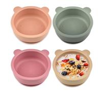 GOEDCH Bols en silicone pour enfant avec ventouse : lot de 4 bols pour enfants, bol en silicone souple et sûr sans BPA, passe au lave-vaisselle, orange, vert, rouge, marron