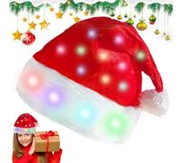 GOEDCH Bonnet de Noël avec Lumières LED de Couleur : Bonnet en Peluche Doux pour Adulte, Rouge, Idéal pour Fêtes, Vacances et Cadeau