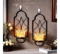 GOEDCH Bougeoirs muraux vintage : 2 supports muraux noirs pour bougies avec 4 clous blancs sans empreintes, bougeoirs muraux en métal vintage, bougeoirs décoratifs pour bougies, décoration murale