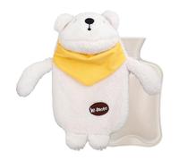 GOEDCH Bouillotte: 1000ml Bouillotte blanche en peluche, chauffe-mains avec housse, 1Lbouillotte avec ours blanc, amovible pour le nettoyage, pour soulager les douleurs abdominales, dorsales jambes