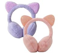 GOEDCH Cache-oreilles d'hiver pour enfants : 2 pièces oreilles de chat à paillettes moelleuses cache-oreilles filles, chauffe-oreilles réglables pour enfants, cache-oreilles élégants pour filles, pour