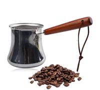 GOEDCH Cafetière turque en acier inoxydable de 550 ml : mini casserole à café avec poignée en bois, cafetière design anti-débordement en acier inoxydable pour cuire le lait, la sauce, le chocolat pour