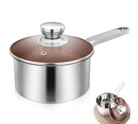 GOEDCH Casserole 16 cm: Casserole à lait en acier inoxydable avec couvercle en verre, casserol à induction avec long manche pour cuisine/restaurant, petites portions compatible lave-vaisselle (1,7 lit