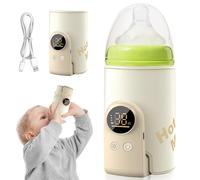 GOEDCH Chauffe-biberon pour bébé : couleur crème Chauffe-biberon bébé en déplacement, portable, 6 températures réglables 38-50 °C, sac chauffe-lait maternel portable avec écran de température LED