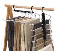 GOEDCH Cintres à Pantalons Gain de Place: Lot de 2 Cintres 6 en 1 en Acier Inoxydable, Cintres Multifonctions Pliables et Extensibles, Noirs Cintres Magiques Antidérapants pour Jeans, Écharpes