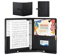 GOEDCH Classeur Noir en Faux Cuir pour Chœur avec Sangle à Main : Classeur de Chœur de Luxe en PU Noir avec Bande Élastique et Porte-Stylo pour Musiciens Instrumentistes, Classeur de Musique en PU