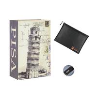 GOEDCH Coffre-fort livre 26 x 20 cm avec pochette ignifugée pour documents : Grand coffre-fort dissimulé en forme de livre avec serrure à combinaison, cachette secrète pour maison, salon et bureau