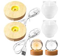 GOEDCH DIY Ball Silicone avec Support de Lampe: 2 Pièces de Base de Lampe LED en Bois avec Moule Rond en Silicone, Moules en Résine Époxy pour Petite Lampe de Table, Base D'affichage de Lumières LED