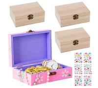 GOEDCH DIY Petite Boite en Bois avec Autocollants: 4 Pièces Petit Coffre en Bois, Mini Coffres Au Trésor avec Couvercle Pour Bijoux, Loisirs Créatifs et Artisanat, Anniversaire Cadeau(15 x 10 x 6 cm)