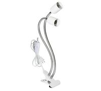 GOEDCH Douille de lampe de table E27: support de lampe à double tête, lampe de bureau LED avec câble et interrupteur, prise UE, col de cygne flexible à 360 degrés, long tuyau pour tête de lit, blanc