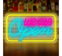 GOEDCH Enseignes Ouvertes au Néon à LED pour les Entreprises: We Are Open Enseigne Au Néon, Colorée Composée de Jaune, Rose et Bleu, pour Restaurant Café Bar Club Boutique