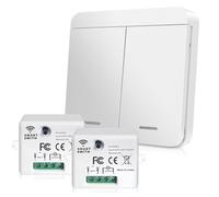 GOEDCH Ensemble d’interrupteurs sans fil avec récepteur : Set d’interrupteurs sans fil, interrupteur mural sans fil, interrupteur sans fil pour éclairage, avec 2 récepteurs, portée jusqu’à 50 m pour