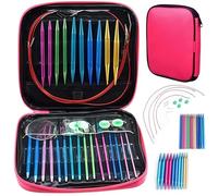 GOEDCH Ensemble d'aiguilles à tricoter circulaires : aiguilles à tricoter circulaires interchangeables avec 13 paires d'aiguilles, 4 longueurs de câbles réglables avec sac de rangement pour