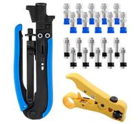 GOEDCH Ensemble de Pinces à Compression: Kit D'Outils de Sertissage de Câble Coaxial, Jeu de Pinces à Sertir avec 20 Connecteurs à Compression F RG6, Outil de Dénudage pour Câbles Coaxiaux