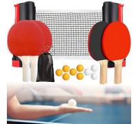 GOEDCH Ensemble de raquettes de tennis de table avec filet : ensemble de tennis de table mobile avec 4 raquettes, filet rétractable, 9 balles de tennis de table et 1 sac de rangement, ensemble de