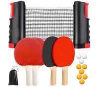 GOEDCH Ensemble de raquettes de tennis de table avec filet : ensemble de tennis de table mobile avec 4 raquettes, filet rétractable, 9 balles de tennis de table et 1 sac de rangement, ensemble de