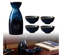 GOEDCH Ensemble de saké japonais traditionnel : ensemble de vin de riz bleu pour le style japonais Contient 4 gobelets à saké et 1 pot à saké, ensemble de saké artisanal pour la maison et les