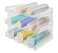 GOEDCH Étagères à Bouteilles Empilables en Plastique: 9 Range Bouteille Eau, Organiseur de Réfrigérateur, Porte Bouteilles pour Armoire de Cuisine, Support de Bouteille d'eau à 3 Niveaux