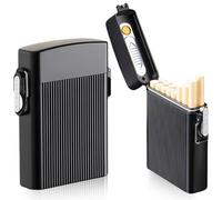 GOEDCH Étui à Cigarettes avec Briquet: Lot de 2 Étuis à Cigarettes Étanches avec Briquet, Boîte à Cigarettes Rechargeable Noire avec Briquet Électronique peut Contenir 16 Cigarettes, Homme Cadeau