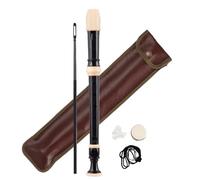 GOEDCH Flûte à bec en résine ABS de style baroque : doigté baroque 8 trous avec bâton de nettoyage, baume à lèvres et sac de rangement en cuir, flûte à bec soprano pour débutants, noire