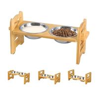 GOEDCH Gamelle pour chien surélevée : gamelle réglable pour chien surélevée avec 2 gamelles en acier inoxydable, gamelle pour chien chat en acier inoxydable, gamelle pour chien surélevée en 3 hauteurs