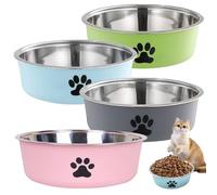 GOEDCH Gamelles pour Chien en Acier Inoxydable: Lot de 4 Gamelles Antidérapantes de Différentes Couleurs avec Fond en Caoutchouc Antidérapa, 850 ML Gamelle à Eau pour Chien pour Nourriture et Eau