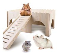 GOEDCH Grande maison pour cochon d'Inde avec rampe 4 entrées : maison de hamster en bois, cochon d'Inde Accessoires pour chinchilla, hamster, lapin, furet, lapin, amovible 34 x 24 x 18 cm