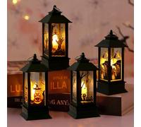 GOEDCH Halloween Bougies Lanterne Décoration: 4 Pièces Lanterne LED Sans Flamme d'Halloween, Petites Lumières d'Halloween Portables, Lanterne d'Halloween à Suspendre, Piles pour Intérieur