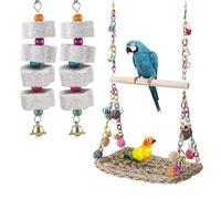 GOEDCH Hamac debout Jouet à mâcher : jouet balançoire à oiseaux avec perchoir en bois et corde de ponçage de la bouche, balançoire à oiseaux en bois avec perchoir pour calopsittes, pinsons, petites