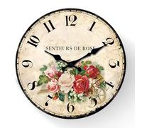 GOEDCH Horloge Murale Vintage Shabby Chic: Horloge de Cuisine silencieuse en Bois rétro de 30,5 cm, silencieuse, sans tic-tac, Motif Floral, pour Salon, Chambre, Cuisine, Bureau, Facile à Lire