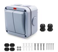 GOEDCH Interrupteur étanche IP66: interrupteur résistant aux intempéries, interrupteur de lumière extérieur pour jardin, double interrupteur 20 A, module de commutation robuste pour le contrôle