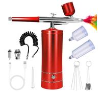 GOEDCH Kit Aérographe Multi Fonctions avec Compresseur: Kit Aérographe Sans Fil avec Compresseur d'air, Brosse à Air Rechargeable pour Nail Art, Décoration de Gâteau, Modélisation de Tatouage (Rouge)