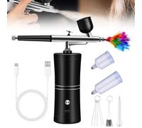 GOEDCH Kit Aérographe Multi Fonctions avec Compresseur: Kit Aérographe Sans Fil avec Compresseur d'air, Brosse à Air Rechargeable pour Nail Art, Décoration de Gâteau, Modélisation de Tatouage (Noir)