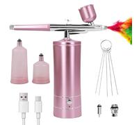 GOEDCH Kit Aérographe Multi Fonctions avec Compresseur: Kit Aérographe Sans Fil avec Compresseur d'air, Brosse à Air Rechargeable pour Nail Art, Décoration de Gâteau, Modélisation de Tatouage (Rose)