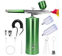 GOEDCH Kit Aérographe Multi Fonctions avec Compresseur: Kit Aérographe Sans Fil avec Compresseur d'air, Brosse à Air Rechargeable pour Nail Art, Décoration de Gâteau, Modélisation de Tatouage (Vert)