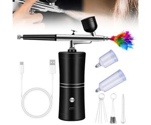 GOEDCH Kit Aérographe Multi Fonctions avec Compresseur: Kit Aérographe Sans Fil avec Compresseur d'air, Brosse à Air Rechargeable pour Nail Art, Décoration de Gâteau, Modélisation de Tatouage (Noir)