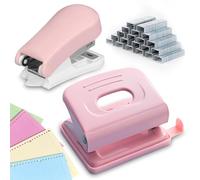 GOEDCH Kit d'agrafeuse à 2 trous en métal avec 1000 agrafes et perforatrices pour cartes en papier, pour A3, A4, A5, A6, B3, B4, bureau, maison, rose