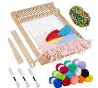 GOEDCH Kit de métier à tisser en bois : 29 x 19 cm - Cadre à tisser pour enfants - 12 couleurs - Métier à tisser pour débutants et enfants - Avec 12 couleurs de laine - Fil à chaîne - Accessoires en