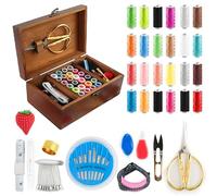 GOEDCH Kits de Couture en Bois: Kit Couture Complet, Premium Couture Accessoires avec Boîte de Rangement en Bois pour Les Filles Débutants Adultes étudiants, Ménage Voyage et Utilisation d'urgence