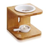 GOEDCH Lampe à Parfum pour huiles essentielles et fondants de Cire : Brûleur de Parfum en céramique et Bambou, diffuseur d'huiles essentielles, Lampe aromatique pour détente (12x12 x11,5 cm)