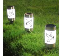 GOEDCH Lampe Funéraire Solaire à LED: Lot de 3 Lanternes Funéraires à LED Blanches avec Autocollant Colombe de la Paix, Extérieur Bougies Funéraires Étanches Sans Flamme pour le Souvenir