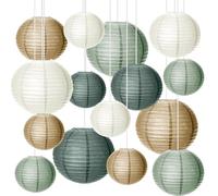 GOEDCH Lanterne en papier : 15 pièces décorations de fête de mariage, lanternes en papier suspendues vert or blanc, décorations de fête pour jardin, douche nuptiale, fête prénatale, anniversaire