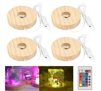 GOEDCH LED Base en Bois : 4 Pièces Base Lumineuse à LED, Base Ronde Exposition avec Lumières LED avec Câble Interrupteur USB, Base LED pour Affichage pour Cristal, Bijoux Acrylique et Résine