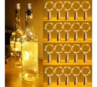 GOEDCH LED Bouteille Guirlande Liège Lampes: 20 Pièces 2M 20 Blanc Chaud Lampes de Bouteille, LED Bouchon Bottle Light Étanche Fil D'argent Flexible Décoration pour pour Mariage, Party, DIY, Noël
